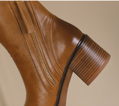 Thick Heel Brown Ankle Boots British Style Handsome